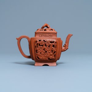 Een Chinese opengewerkte Yixing steengoed theepot met deksel, Kangxi — foto 4