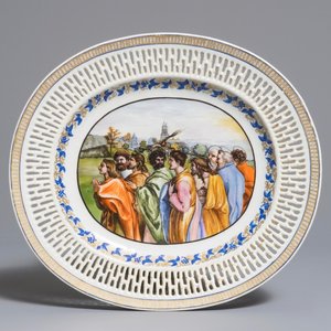 Een Chinese ovale ajour bewerkte schotel met fijn bijbels decor, Qianlong — foto 1