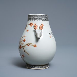 Een Chinese polychrome hu vaas met vogels, gesign. Cheng Yiting (1885-1948), gedat. 1936 — foto 4