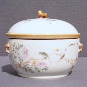 Een Chinese qianjiang cai dekselkom, Qianlong merk, 19/20e eeuw — foto 20