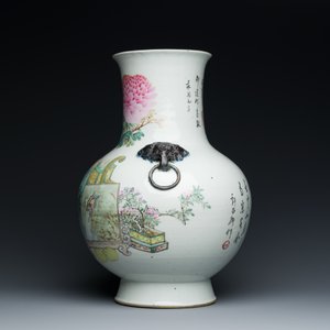 Een Chinese qianjiang cai 'hu' vaas met decor van antiquiteiten, gesigneerd Xu Pinheng 許品衡, Tongzhi merk, 19/20e eeuw — foto 2