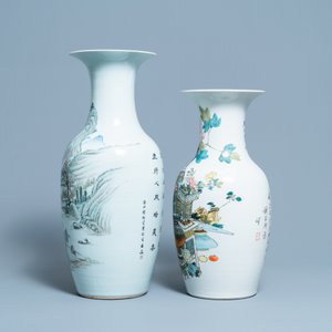 Een Chinese qianjiang cai landschapsvaas en een vaas met antiquiteiten, 19/20e eeuw — foto 2