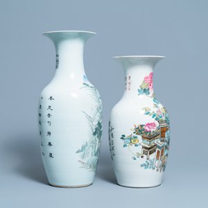 Een Chinese qianjiang cai landschapsvaas en een vaas met antiquiteiten, 19/20e eeuw — foto 4