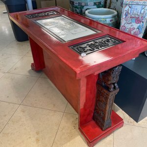 Een Chinese qianjiang cai plaquette in houten tafel gemonteerd, 19/20e eeuw — foto 19