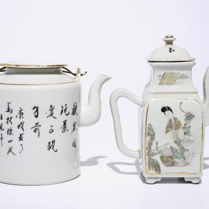 Een Chinese qianjiang cai theepot en een wijnkan, 19/20e eeuw — foto 4