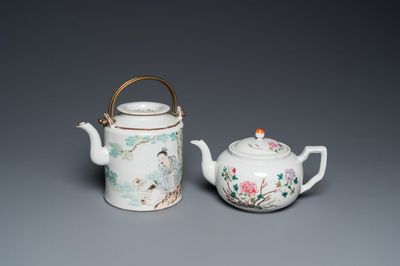 Een Chinese qianjiang cai theepot, gesigneerd Lin Jinshan 林謹善 en gedateerd 1887 en een famille rose theepot, Guangxu merk en periode