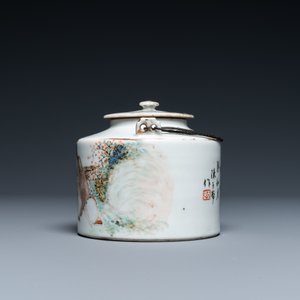 Een Chinese qianjiang cai theepot met deksel, 19/20e eeuw — foto 5
