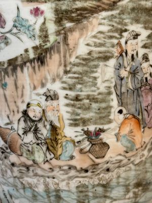 Een Chinese qianjiang cai vaas, gesigneerd Wang Xingli 汪興黎, eind 19/20e eeuw — foto 10