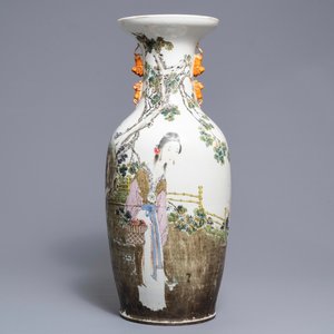Een Chinese qianjiang cai vaas met de onsterfelijke Lan Caihe, 19e eeuw — foto 1