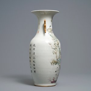 Een Chinese qianjiang cai vaas met figuren en ganzen, gesign. Ma Qing Yun, 19/20e eeuw — foto 2