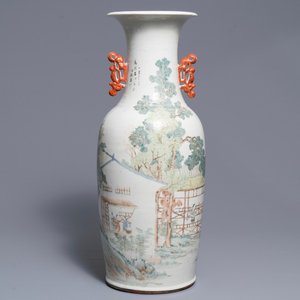 Een Chinese qianjiang cai vaas met figuren in een landschap, 19/20e eeuw — foto 1