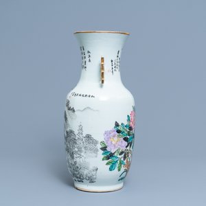 Een Chinese qianjiang cai vaas met fijn landschapsdecor, 19/20e eeuw — foto 2