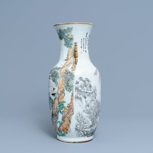 Een Chinese qianjiang cai vaas met fijn landschapsdecor, 19/20e eeuw — foto 4