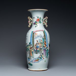 Een Chinese qianjiang cai vaas met tweezijdig decor, 19/20e eeuw — foto 1