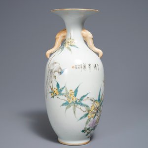 Een Chinese qianjiang cai vaas met vogels en bloemen, 19/20e eeuw — foto 3