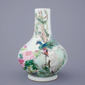 Een Chinese qianjiang cai vaas met vogels, gesigneerd Ma Qing Yun, 19/20e eeuw — foto 1