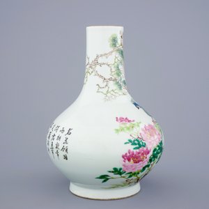 Een Chinese qianjiang cai vaas met vogels, gesigneerd Ma Qing Yun, 19/20e eeuw — foto 4