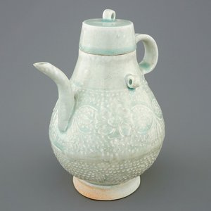 Een Chinese qingbai dekselkan met relëfdecor, Zuidelijke Song Dynastie (1127-1279) — foto 1