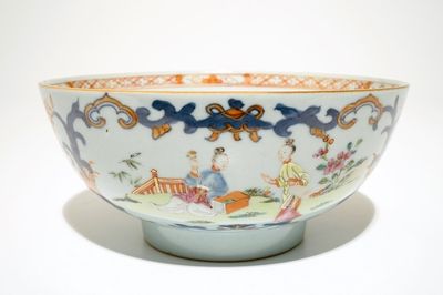 Een Chinese rose-imari kom met "Lange Lijzen", Qianlong