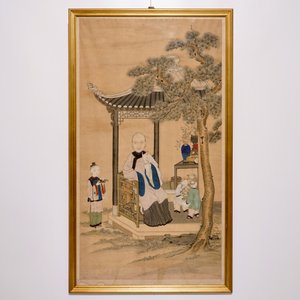 Een Chinese schilderij op rijstpapier van een dame met haar dienaars, 18/19e eeuw — foto 2
