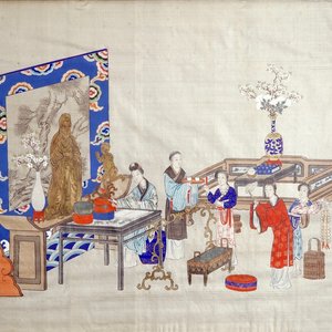 Een Chinese schildering op textiel met offerscène bij altaar, 19e eeuw — foto 1