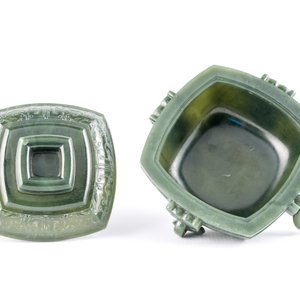 Een Chinese spinaziegroene jade rituele dekselkom voor voedsel, 'Fu 簠', 18/19e eeuw — foto 6