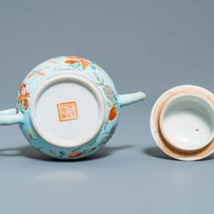 Een Chinese theepot met turquoise fondkleur voor de Straits of Peranakan markt, 19e eeuw — foto 7