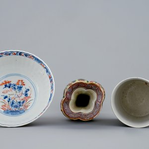 Een Chinese vaas en kom met Europese beschildering en een bierpul, Kangxi/Qianlong, 18e eeuw — foto 5