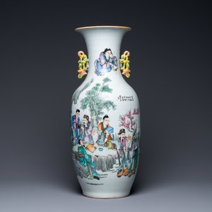 Een Chinese vaas met dubbel qianjiang cai en famille rose decor, 19/20e eeuw — foto 1