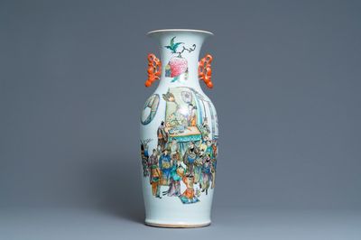 Een Chinese vaas met dubbel qianjiang cai en famille rose decor, 19/20e eeuw