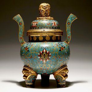 Een Chinese vergulde cloisonné wierookbrander met deksel, Qianlong merk, 19/20e eeuw — foto 3