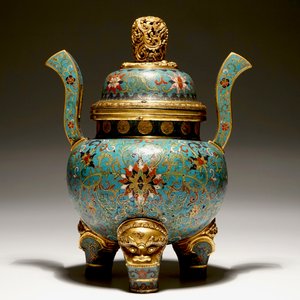 Een Chinese vergulde cloisonné wierookbrander met deksel, Qianlong merk, 19/20e eeuw — foto 5
