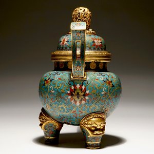 Een Chinese vergulde cloisonné wierookbrander met deksel, Qianlong merk, 19/20e eeuw — foto 6