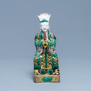 Een Chinese verte biscuit figuur van Wenchang Wang, Kangxi — foto 2