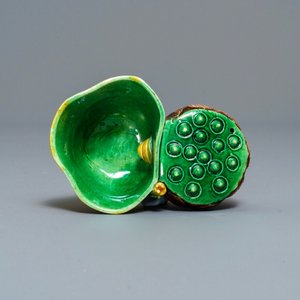 Een Chinese verte biscuit lotusvormige waterdruppelaar, Kangxi — foto 6