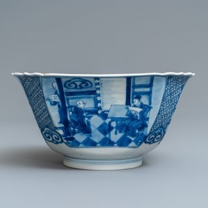 Een Chinese vierkante blauw-witte kom, Xuande merk, Kangxi — foto 3