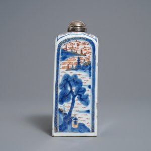 Een Chinese vierkante Imari-stijl fles met zilveren montuur, Kangxi — foto 3