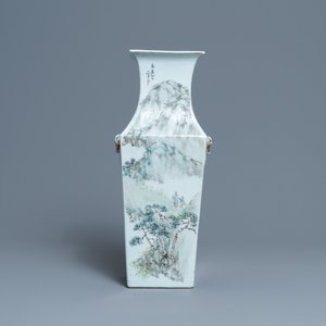Een Chinese vierkante qianjiang cai vaas, gesigneerd Ma Qingyun, 19/20e eeuw — foto 3