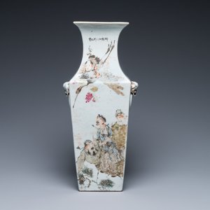 Een Chinese vierkante qianjiang cai vaas, gesigneerd Ma Qingyun 馬慶雲, gedateerd 1914 — foto 2