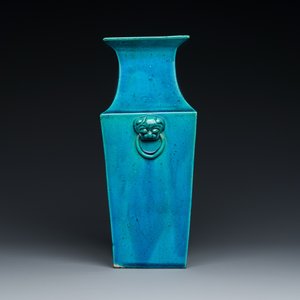 Een Chinese vierkante turquoise-geglazuurde vaas, Kangxi — foto 3