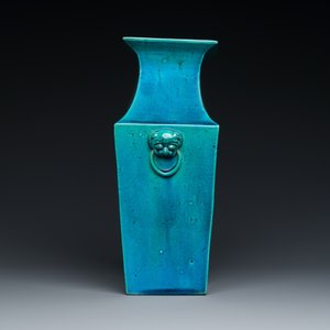 Een Chinese vierkante turquoise-geglazuurde vaas, Kangxi — foto 5