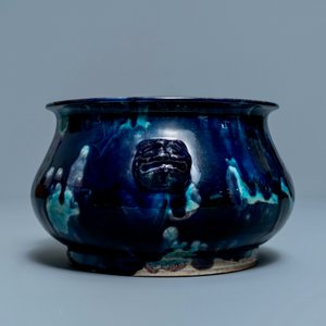 Een Chinese wierookbrander met turkoois en aubergine spatdecor, Kangxi — foto 3