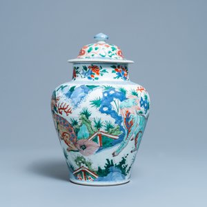 Een Chinese wucai dekselvaas met mythische dieren, Transitie periode — foto 2