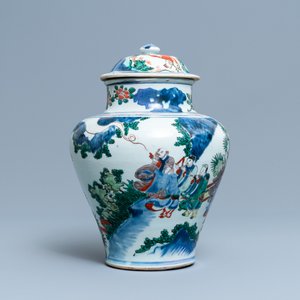 Een Chinese wucai dekselvaas met onsterfelijken, Shunzhi — foto 2