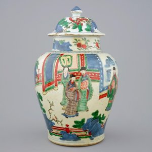 Een Chinese wucai dekselvaas, Transitie periode, 1620-1683 — foto 1