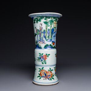 Een Chinese wucai 'gu' vaas met figuratief decor, Transitie periode — foto 2