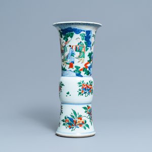Een Chinese wucai 'gu' vaas met verhalend decor, Shunzhi — foto 4