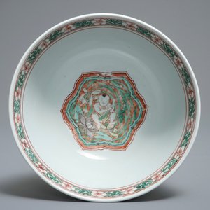 Een Chinese wucai kom met medaillons met jongens met lotusbloemen, Transitie periode — foto 6