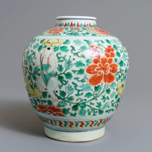 Een Chinese wucai pot met jongens en pioenen, Transitie periode — foto 2