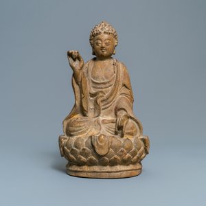Een Chinese zandstenen figuur van Boeddha, Qing — foto 4